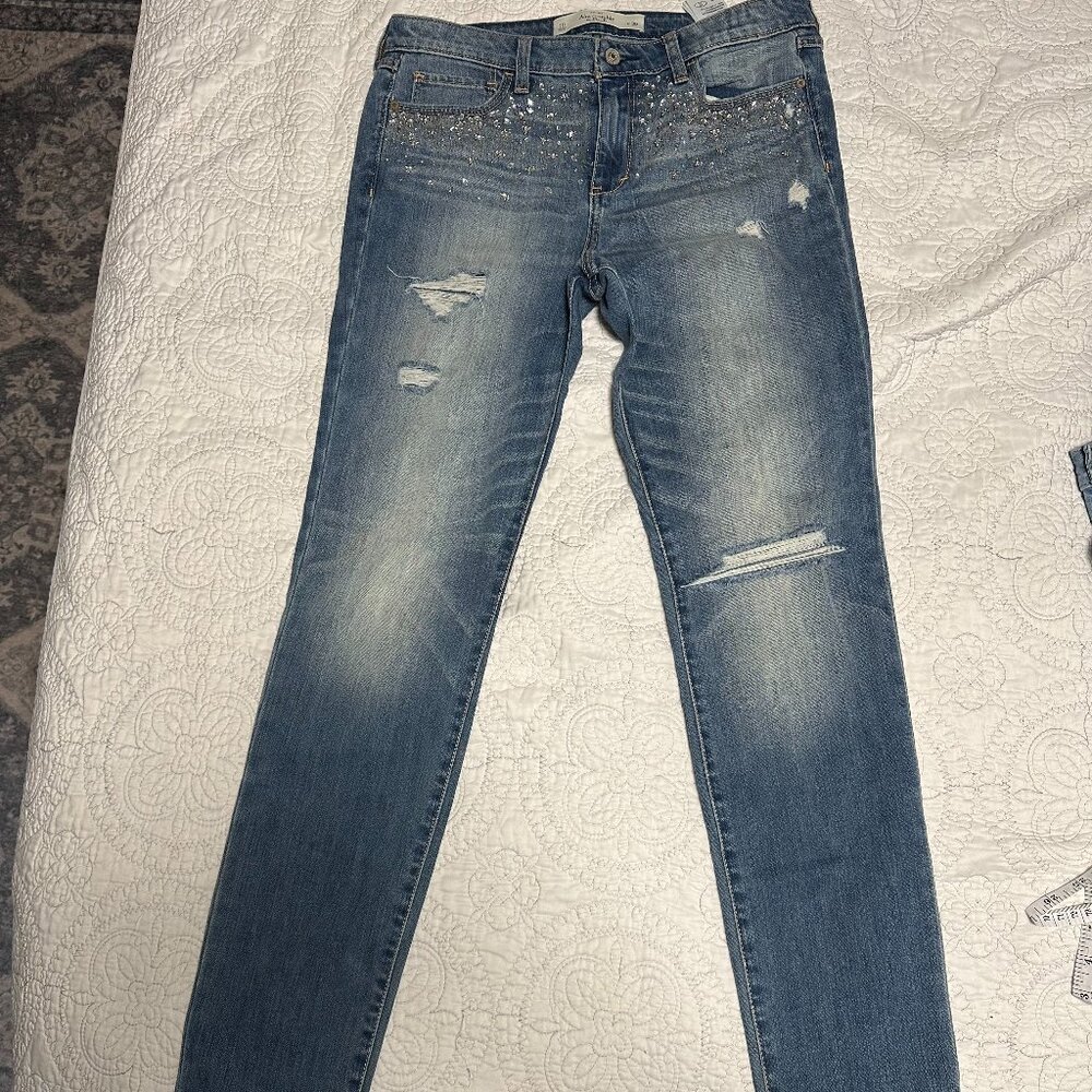 Gemstone A&F Glitter Jeans Size 10, Blue, Skinny